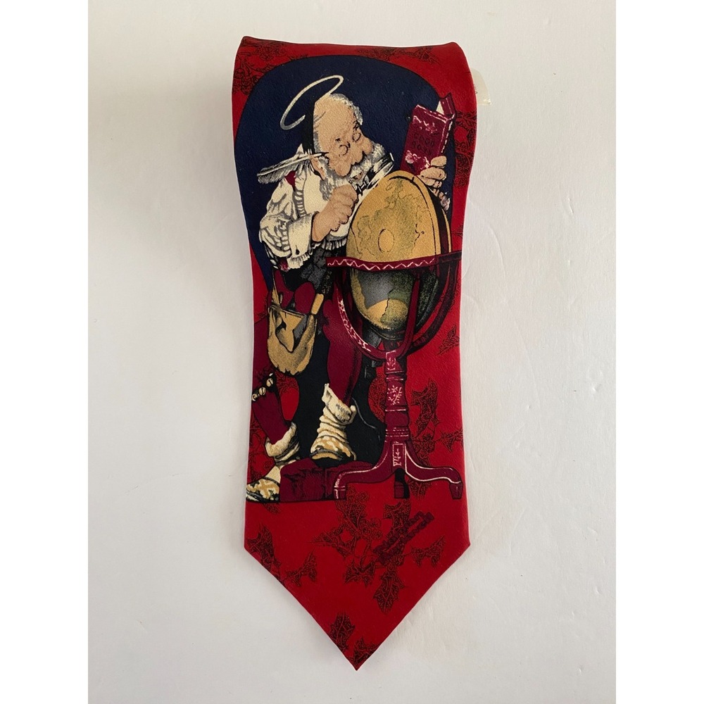 Norman Rockwell Saturday Evening Post Christmas Santa 100% Silk Tie Red #76